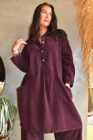 Arbi Needlecord Pop Over Shirt Dress Aubergine